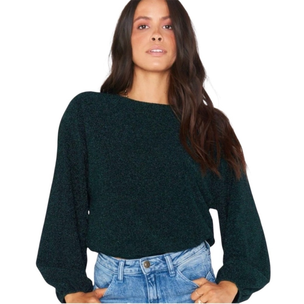 Show‎ Me Your Mumu Metallic Cropped Good Times Top Large Sparkle Ballon Sleeves